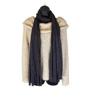 Womens Woven Scarf Dark Gray Lightweight Casual Winter Knit SMALL HOLE SEE PICS